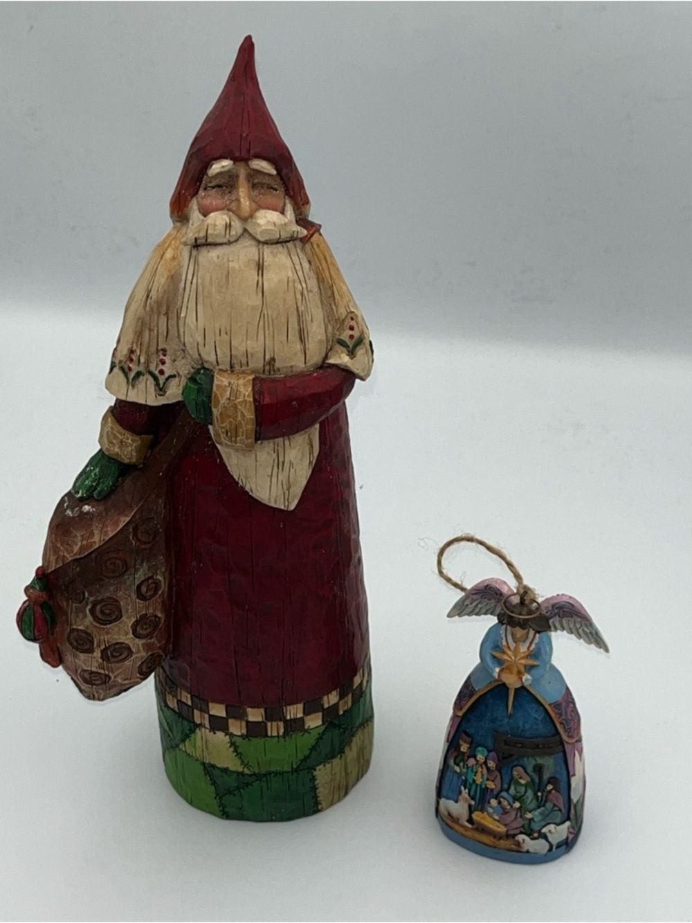 Jim Shore Heartwood Creek 2006 Angel 4" & 2002 Santa W A Bag 12" Beautiful